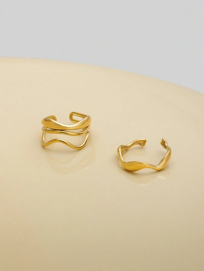 NobleVue 2 piezas Anillos de acero inoxidable con diseño calado, simple y elegante, anillo unisex para uso diario