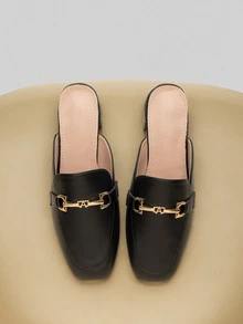 NobleVue 女士高跟穆勒拖鞋露趾凉鞋，2024 年夏季新款时尚潮流网红户外穿厚跟拖鞋 - 黑色 - 查看 2