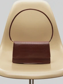 NobleVue 时尚鳄鱼纹压花翻盖单肩包 - 棕色 - 查看 1