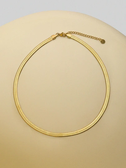 NobleVue 1pc Fashion Stainless Steel Herringbone Design Chain Necklace For Women For Daily Decoration