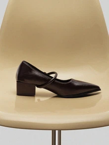 NobleVue 法式尖头玛丽珍棕色高跟鞋，2025春夏新款系带舒适休闲粗跟百搭时尚正装鞋 - 咖啡棕 - 查看 4