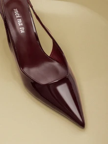 NobleVue 2025秋冬季女士高跟鞋，尖头细高跟鞋，时尚细跟鞋，后系带踝带凉鞋，猫跟鞋，优雅 - 酒紅色 - 查看 3