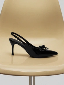 NobleVue Summer Solid Color Elegant Bowknot Pointed Toe High Heel Sandals, Sexy Party Dress Pumps, Leather Strap Outdoor Wedding Stilettos, Available In Wine Red, Black, White, Red - Black - View 4