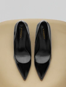 NobleVue Women's High-End Black Glossy Leather 8.5cm Thin Heel Pointed Toe Shallow Sexy Nightclub Fashion Wedding Commute Daily High Heel Pumps,Elegant - Black - View 2