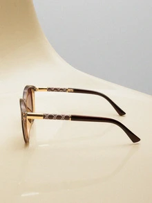 NobleVue LINFEMAND Cat Eye Decorative Fashion Glasses, Fashion Brand Design For Women, Suitable For Driving, Beach Party, Travel, Holidays, Gift Elegant Outfit For Summer Beach Vacation,Outdoor,Travel Shades Temple Decoration Elegant Style Oversized Round Frame - Multicolor - View 2