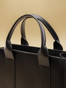 NobleVue Mini Square Bag Elegant Double Handle Zipper PU - Black - View 4