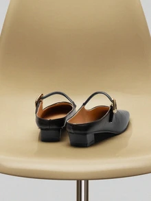 NobleVue 经典复古风格纽扣 PU 皮革平底鞋，适合海滩、婚礼、派对、办公室、家居服、春夏季 - 黑色 - 查看 5