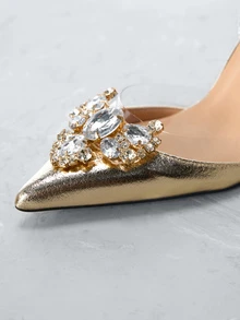 CHICVUE Pantofi cu toc înalt auriu, cu vârf ascuțit și decorațiuni cu strasuri în formă de inimă pentru femei, pantofi cu toc înalt și bareta la spate, tocuri înalte sexy din PVC transparent, elegante și confortabile pentru naveta, cumpărături, petrecere, nuntă, rochie de seară, ocazii formale, toamnă/iarnă - Aur - Vizualizare 5