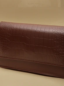 NobleVue 时尚鳄鱼纹压花翻盖单肩包 - 棕色 - 查看 4