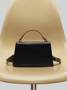 NobleVue Mini Fashionable Solid Color Handbag With Flap And Adjustable Shoulder Strap For Women - Black - View 4