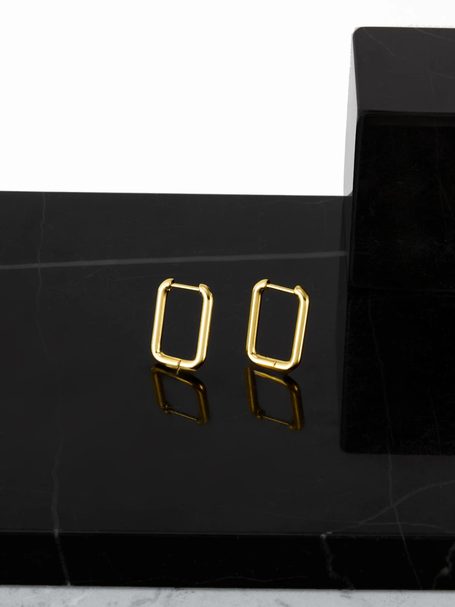 CHICVUE 2pcs Rectangle Design Hoop Earrings, Suitable For Women's Daily And Festival Wear Winter Gifts - Yellow Gold - View 1