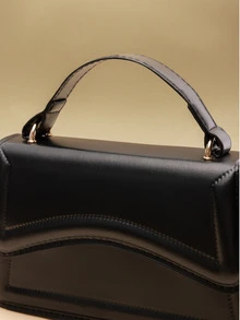 NobleVue Mini Fashionable Solid Color Handbag With Flap And Adjustable Shoulder Strap For Women - Black - View 2