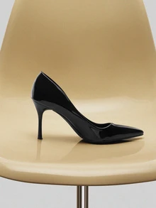 NobleVue Women's High-End Black Glossy Leather 8.5cm Thin Heel Pointed Toe Shallow Sexy Nightclub Fashion Wedding Commute Daily High Heel Pumps,Elegant - Black - View 4