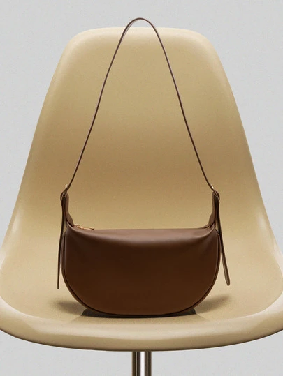 NobleVue 百搭时尚休闲独特设计简约纯色拉链单肩马鞍包，大容量通勤包