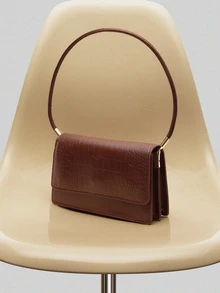 NobleVue 时尚鳄鱼纹压花翻盖单肩包 - 棕色 - 查看 3