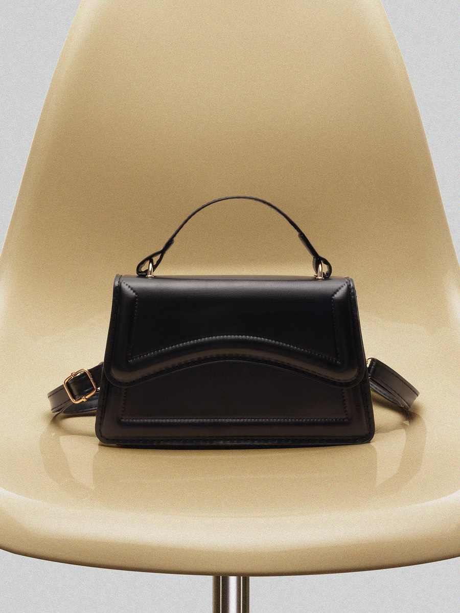 NobleVue Mini Fashionable Solid Color Handbag With Flap And Adjustable Shoulder Strap For Women - Black - View 1