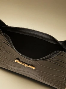 NobleVue Fashionable Black Crocodile Embossed Women's Shoulder Bag - Black - View 5