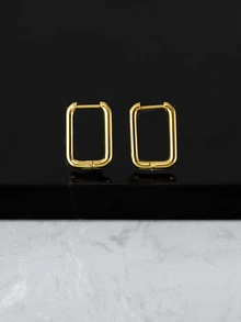 CHICVUE 2pcs Rectangle Design Hoop Earrings, Suitable For Women's Daily And Festival Wear Winter Gifts - Yellow Gold - View 3