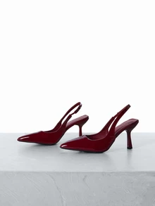 CHICVUE Women's Pointed Toe Kitten Heel Slip-On Sandals - Burgundy - View 2