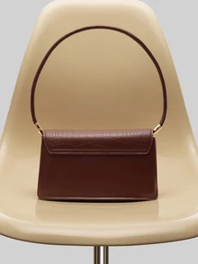 NobleVue 时尚鳄鱼纹压花翻盖单肩包 - 棕色 - 查看 2