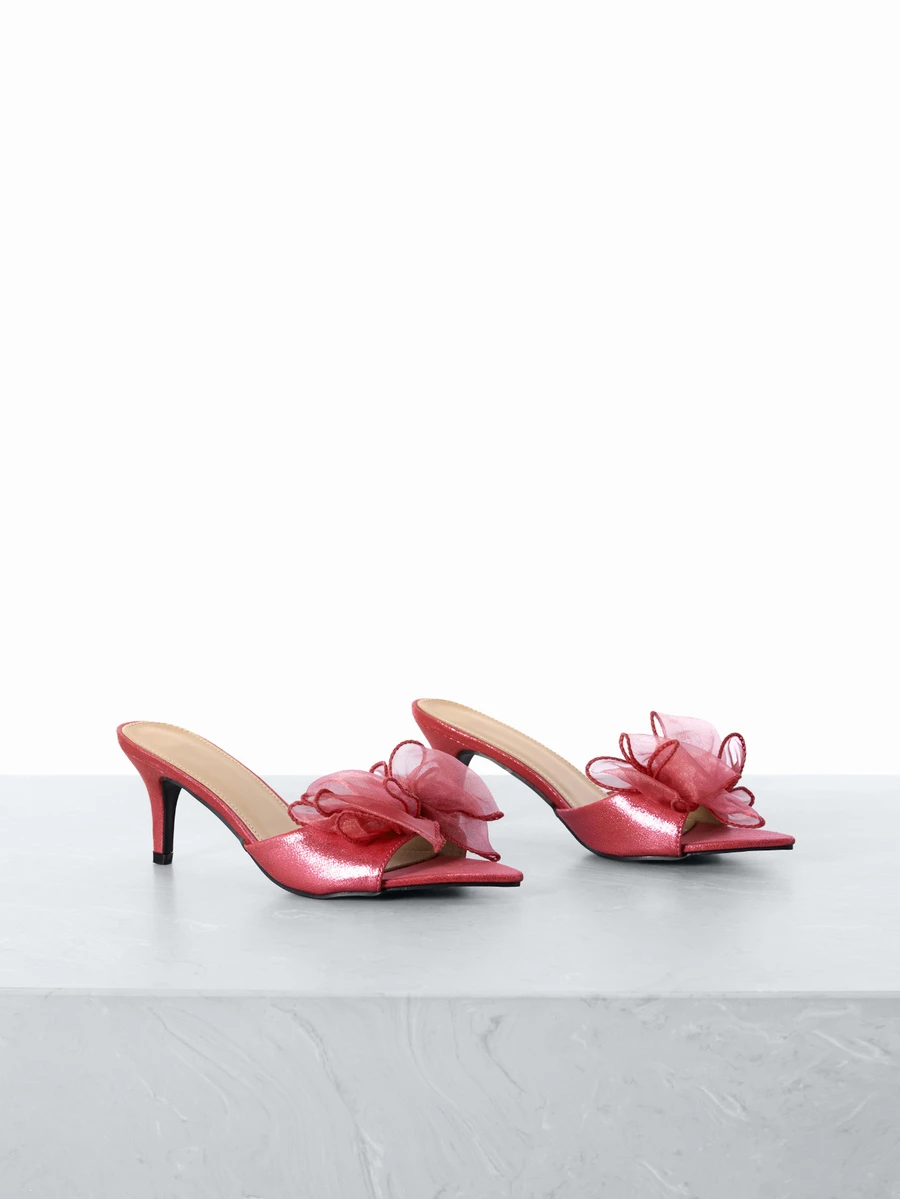 CHICVUE Pink Bow Tie High Heel Sandals, Open Toe Female Dress Shoes, Red High Heels, Narrow Stiletto Slide Sandals, Red Celebratory Bow Tie Wedding Shoes - Pink - View 1