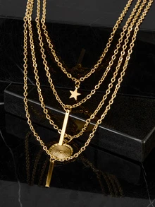 CHICVUE Star & Round Charm Layered Necklace - Yellow Gold - View 5