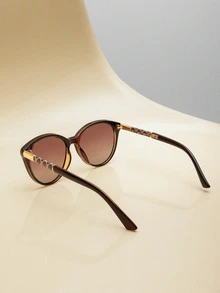 NobleVue LINFEMAND Cat Eye Decorative Fashion Glasses, Fashion Brand Design For Women, Suitable For Driving, Beach Party, Travel, Holidays, Gift Elegant Outfit For Summer Beach Vacation,Outdoor,Travel Shades Temple Decoration Elegant Style Oversized Round Frame - Multicolor - View 5