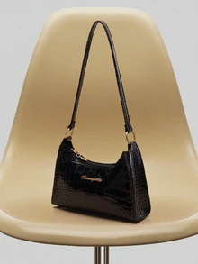 NobleVue Fashionable Black Crocodile Embossed Women's Shoulder Bag - Black - View 4