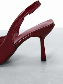 CHICVUE Women's Pointed Toe Kitten Heel Slip-On Sandals - Burgundy - View 4