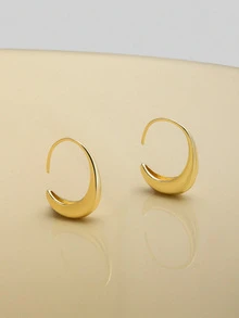 NobleVue 1 对椭圆形水滴几何耳环 - 金黃色 - 查看 1