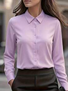Purple Long Sleeve Button-Up Shirt, Suitable For Daily Office Wear, Spring/Autumn And Various Festivals - Mauve Purple - View 1