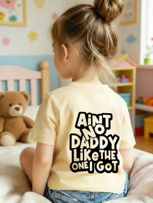 Young Girl Casual Graphic Print Crew Neck Short Sleeve T-Shirt, Summer Top - Apricot - View 1