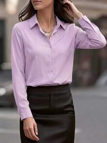 Purple Long Sleeve Button-Up Shirt, Suitable For Daily Office Wear, Spring/Autumn And Various Festivals - Mauve Purple - View 2