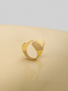 NobleVue 1pc Unique Design European And American Style Exaggerated Wide Open Adjustable Ring For Internet Celebrity - Yellow Gold - View 2