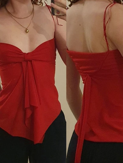 Áo camisole nữ mùa hè, màu trơn, kiểu dáng thường ngày, thắt nút.