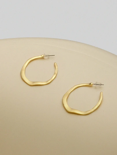 NobleVue 1pair Simple Fashionable Ear Stud & Earring For Women, Punk Geometric Asymmetrical Design