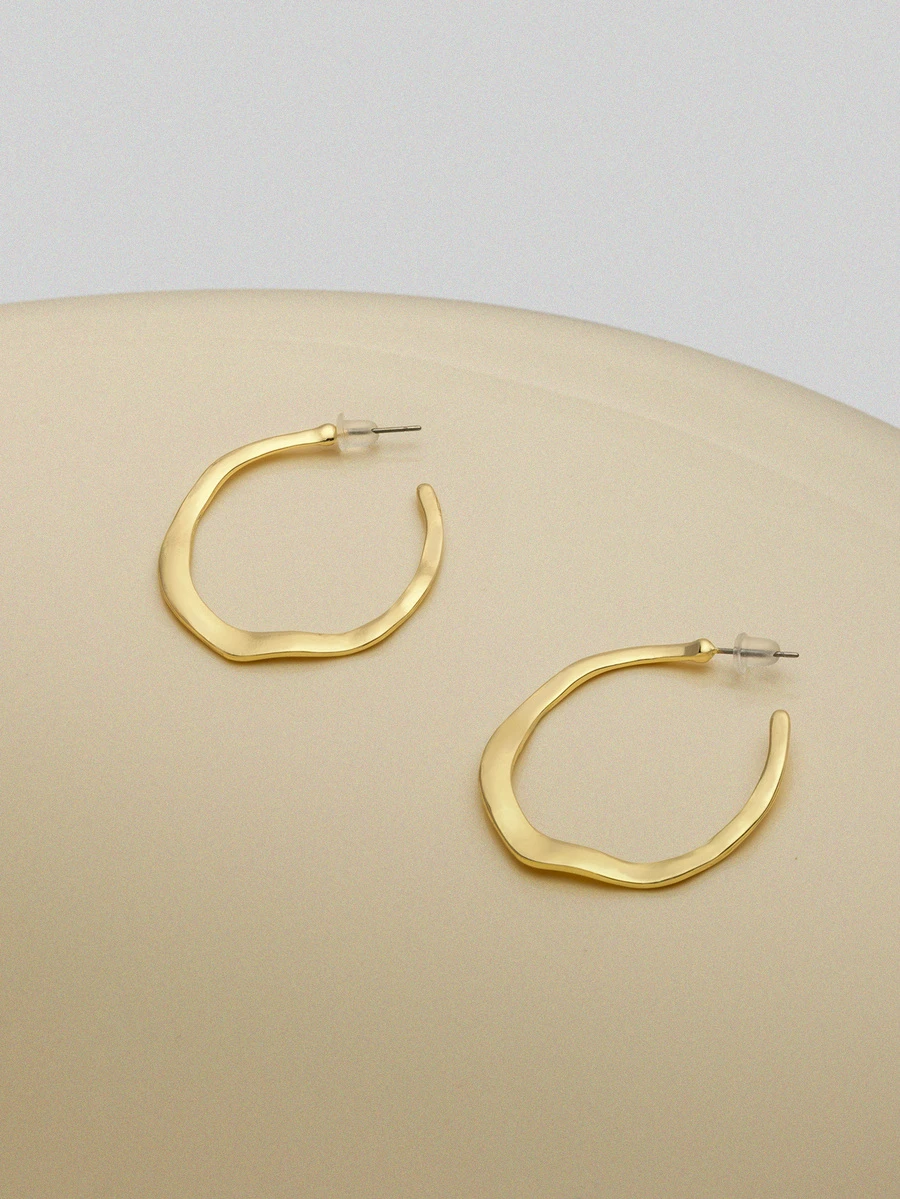 NobleVue 1pair Simple Fashionable Ear Stud & Earring For Women, Punk Geometric Asymmetrical Design - Yellow Gold - View 1