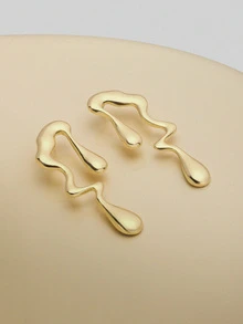 NobleVue 1pair Exaggerated Asymmetrical & Asymmetrical Design Earrings, Perfect For Daily Wear - Yellow Gold - View 3