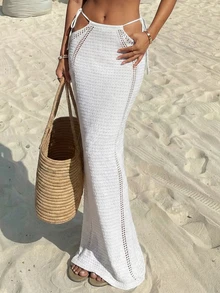 Women's Sexy Lace-Up Hollow Out Design Fitted Long Cover-Up, New Summer 2026 European And American Style - White - View 1