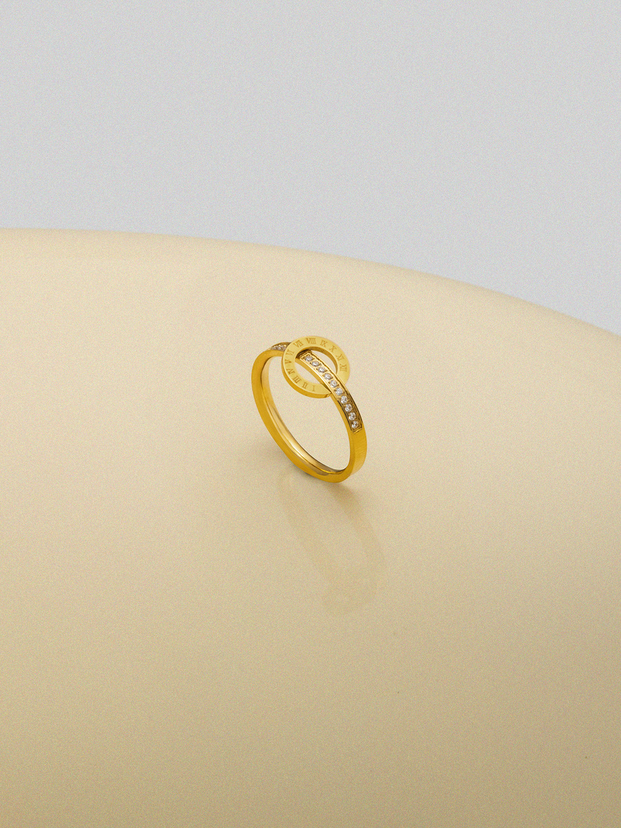 NobleVue Rhinestone Decor Ring - Yellow Gold - View 1