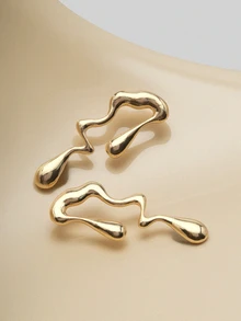 NobleVue 1pair Exaggerated Asymmetrical & Asymmetrical Design Earrings, Perfect For Daily Wear - Yellow Gold - View 4