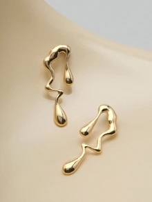 NobleVue 1pair Exaggerated Asymmetrical & Asymmetrical Design Earrings, Perfect For Daily Wear - Yellow Gold - View 5