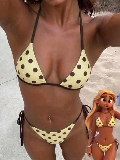 2pcs/Set Women's Sexy & Fashionable Purple Bikini Swimwear, Summer Beach Wear, Random Print Vacation