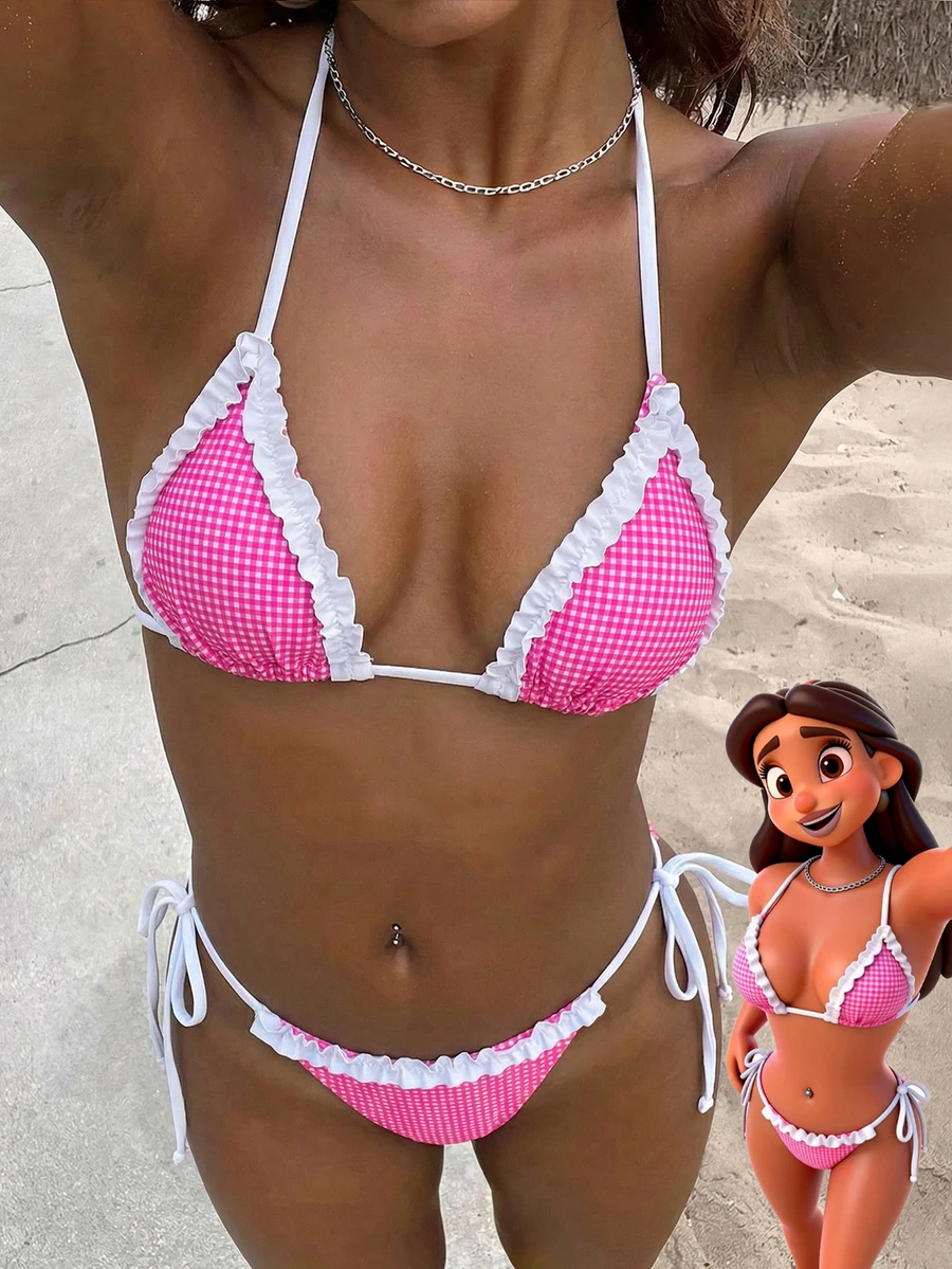 Bộ bikini chấm bi và kẻ caro kiểu retro dành cho nữ, thích hợp cho các buổi đi chơi, kỳ nghỉ, lễ hội âm nhạc, tiệc bể bơi, lễ hội hóa trang và các dịp hè khác ở bãi biển.