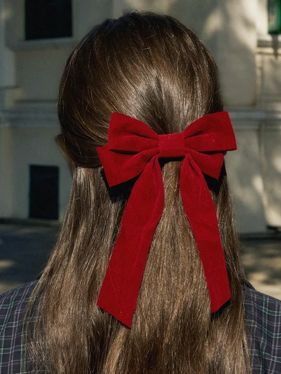 Hatastic 1pc Burgundy Fable Bow Hair Clip, Large Velvet Satin Sailor Bow Alligator Clip, Cheerleader Hair Accessory, Valentine's Day New Year Gift, Women Girls Hairpin, Hair Clip, Hair Accessory