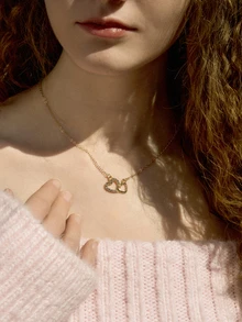 Hatastic Heart-Shaped Rhinestone Necklace, Elegant Clavicle Chain Pendant Necklace - Multicolor - View 4