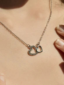 Hatastic Heart-Shaped Rhinestone Necklace, Elegant Clavicle Chain Pendant Necklace - Multicolor - View 8