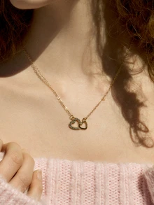 Hatastic Heart-Shaped Rhinestone Necklace, Elegant Clavicle Chain Pendant Necklace - Multicolor - View 5