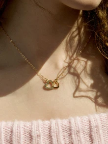 Hatastic Heart-Shaped Rhinestone Necklace, Elegant Clavicle Chain Pendant Necklace - Multicolor - View 3