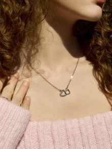 Hatastic Heart-Shaped Rhinestone Necklace, Elegant Clavicle Chain Pendant Necklace - Multicolor - View 7